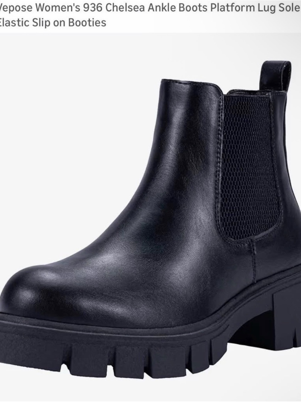 Women's Black Chelsea Lug Boots - Classic Slip-On Ankle Boot